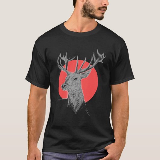 Deer portret Stg Rode cirkel Dierkunst T-shirt (Voorkant)