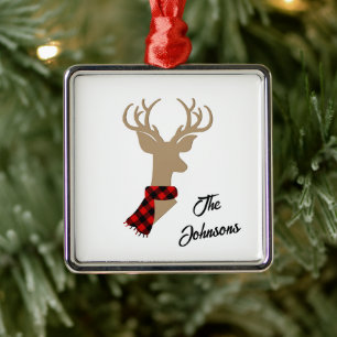 Deer Profile Tan & Black Personalized Metalen Ornament