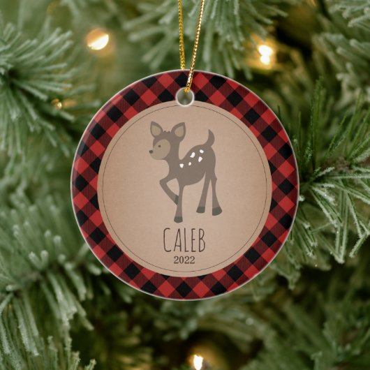 Deer Pset Baby Cub Eerste Kerstmis Keramisch Ornament (Boom)