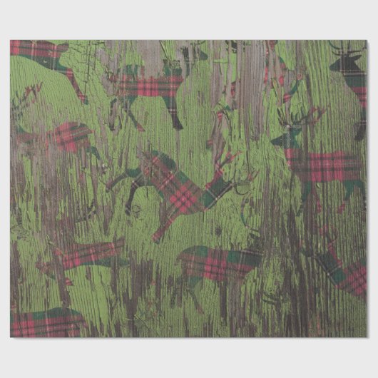 Deer Pset Rustic Green Holiday Wrapping Paper Cadeaupapier (Vlak)