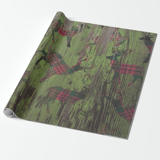 Deer Pset Rustic Green Holiday Wrapping Paper Cadeaupapier (Uitgerold)