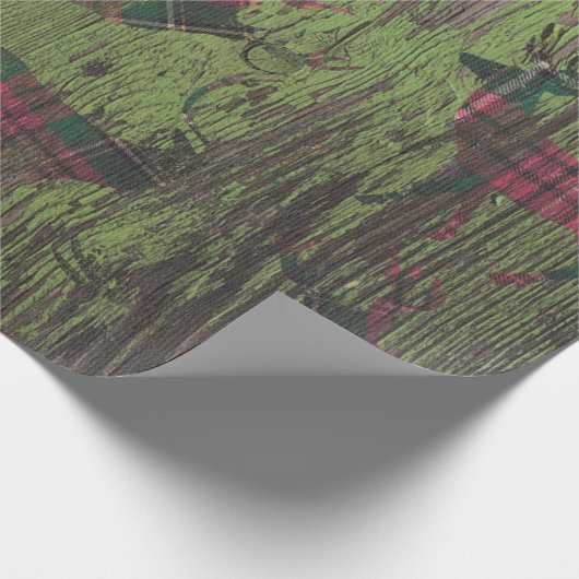 Deer Pset Rustic Green Holiday Wrapping Paper Cadeaupapier (Hoek)