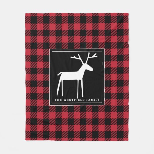 Deer Red Black met kerstbuffel Fleece Deken (Voorkant)