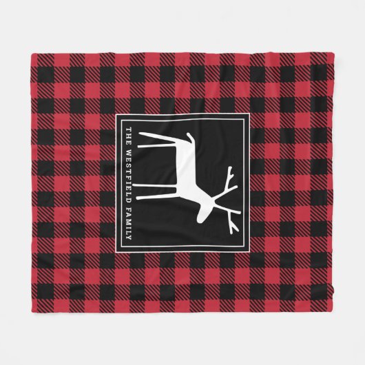 Deer Red Black met kerstbuffel Fleece Deken (Voorkant (Horizontaal))