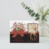 Deer Red Bow Zwart Wit Feestdagenkaart (Staand voorkant)