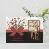 Deer Red Bow Zwart Wit Feestdagenkaart (Staand voorkant)