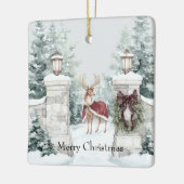 Deer Red Coat Snow Christmas Keramisch Ornament (Links)
