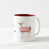 Deer Red Hearts Christmas Tweekleurige Koffiemok (Voorkant rechts)