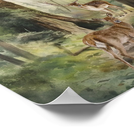 Deer Redwood Forest Waterverf Poster (Hoek)