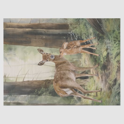 Deer Redwood Forest Waterverf Tissuepapier (Voorkant)