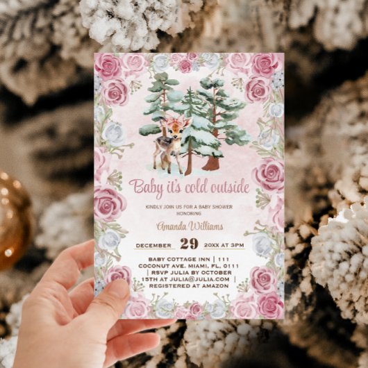 Deer Roze Baby Meisje Douche Kaart