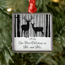 Deer Rustic Winter First Kerstmis als de heer en m Metalen Ornament