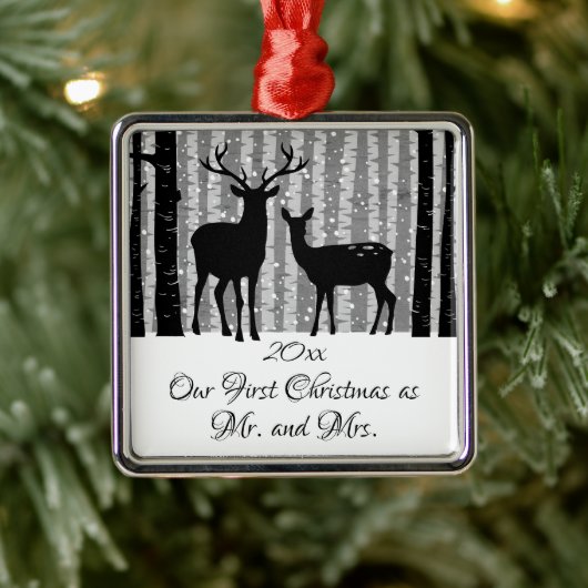 Deer Rustic Winter First Kerstmis als de heer en m Metalen Ornament (Boom)