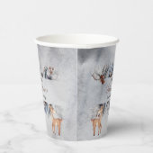 Deer Rustic Winter Floral Baby shower Papieren Bekers (Rechts)