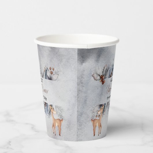 Deer Rustic Winter Floral Baby shower Papieren Bekers (Rechts)