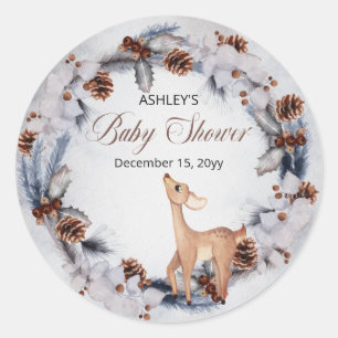 Deer Rustic Winter Floral Baby shower Ronde Sticker