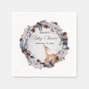 Deer Rustic Winter Floral Baby shower Servet