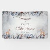 Deer Rustic Winter Floral Baby shower Welkom Spandoek (Horizontaal)
