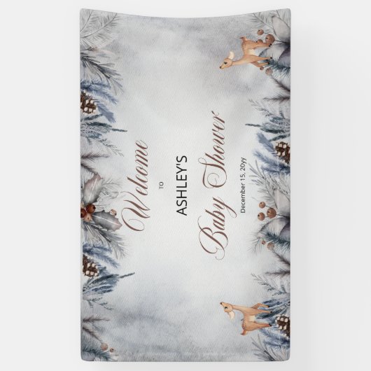Deer Rustic Winter Floral Baby shower Welkom Spandoek (Verticaal)