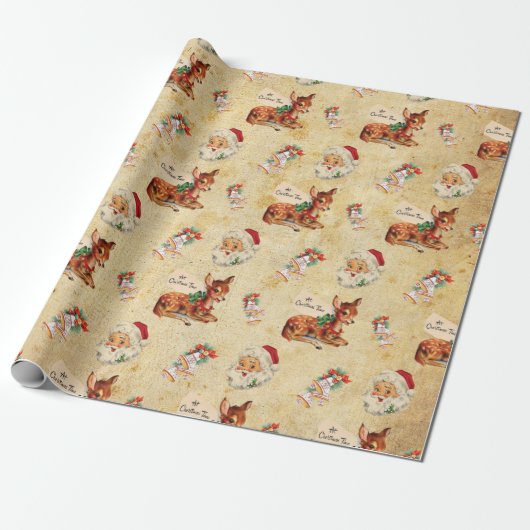 Deer Santa 2 Cadeaupapier (Uitgerold)