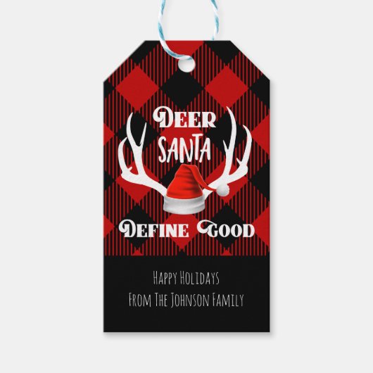 Deer Santa Define Good Kerstjacht Antlers Cadeaulabel (Voorkant)