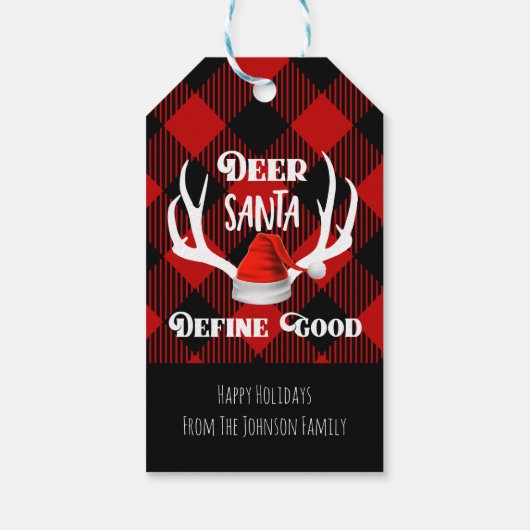 Deer Santa Define Good Kerstjacht Antlers Cadeaulabel (Achterkant)