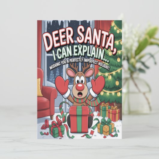 Deer Santa I Can Explain Christmas Kaart (Staand voorkant)