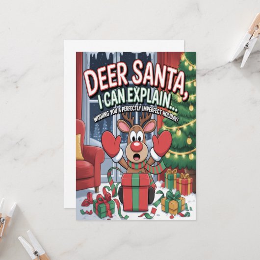 Deer Santa I Can Explain Christmas Kaart (Voorkant / Achterkant in situ)