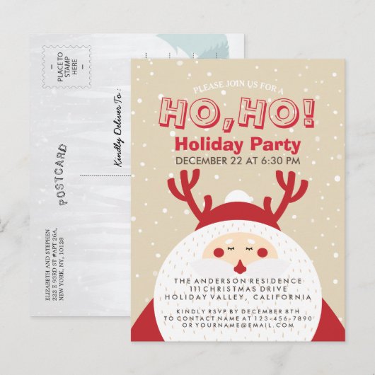 Deer Santa Kerstman Ho, Ho, Vakbendag Uitnodiging Briefkaart (Voorkant / Achterkant)