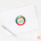 Deer Santa Merry Happy Nieuwjaarsgroet Ronde Sticker (Envelop)