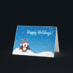 Deer Santa Owl Feestdagen Kaart<br><div class="desc">Sweet,  funny owl with "golden" antlers and a Santa hat.</div>