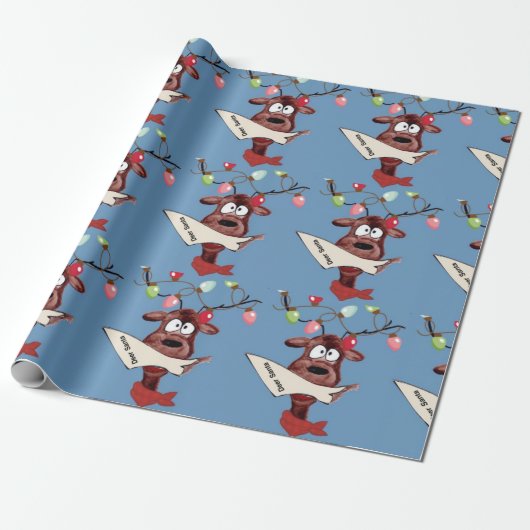 Deer Santa Wrapping Paper Cadeaupapier (Uitgerold)