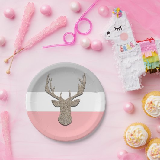 Deer Silhouette, blijf op blauw en grijs Papieren Bordje (Feest)