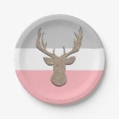 Deer Silhouette, blijf op blauw en grijs Papieren Bordje (Voorkant)