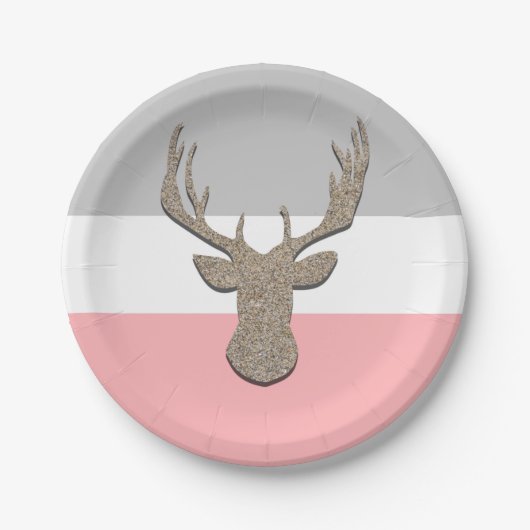 Deer Silhouette, blijf op blauw en grijs Papieren Bordje (Voorkant)