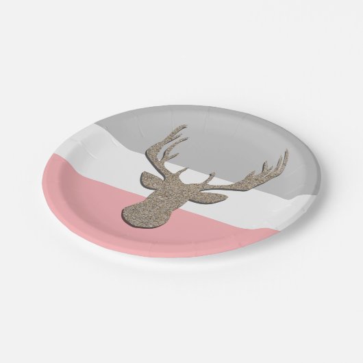 Deer Silhouette, blijf op blauw en grijs Papieren Bordje (Gekanteld)