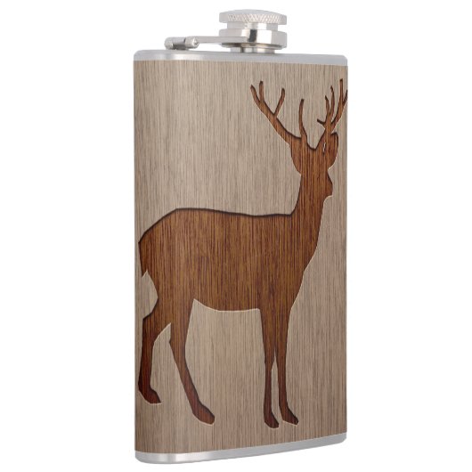 Deer silhouette gegraveerd op houtafbeelding heupfles (Rechts)