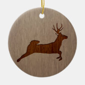 Deer silhouette gegraveerd op houtafbeelding keramisch ornament (Voorkant)