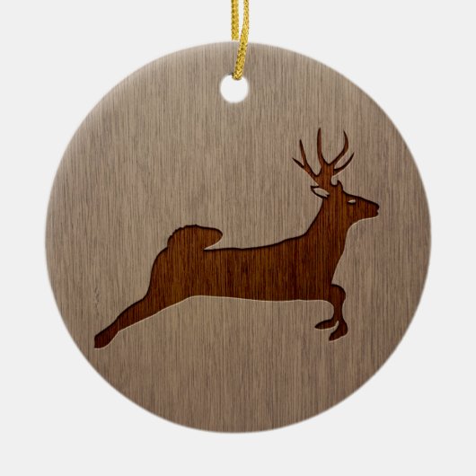 Deer silhouette gegraveerd op houtafbeelding keramisch ornament (Voorkant)