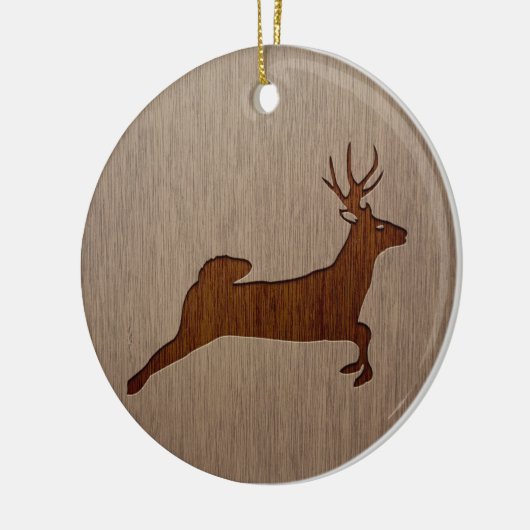 Deer silhouette gegraveerd op houtafbeelding keramisch ornament (Links)