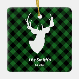 Deer Silhouette Green Black Buffalo Plays Family Keramisch Ornament