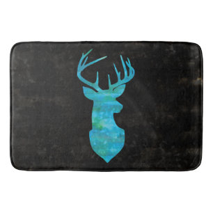Deer Silhouette in Blauwe en Groene Waterverven Badmat