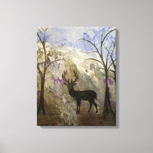Deer Silhouette met de Achtergrond van de Berg Canvas Afdruk
