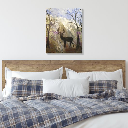 Deer Silhouette met de Achtergrond van de Berg Canvas Afdruk (Insitu (Slaapkamer))