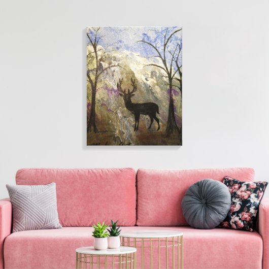 Deer Silhouette met de Achtergrond van de Berg Canvas Afdruk (Insitu (Woonkamer))