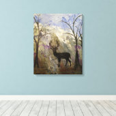 Deer Silhouette met de Achtergrond van de Berg Canvas Afdruk (Insitu (Houten vloer))