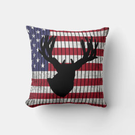 Deer Silhouette over de Amerikaanse vlag Hunting Kussen