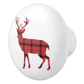 Deer Silhouette Red en Black Pset Tartan Keramische Knop (Rechts)