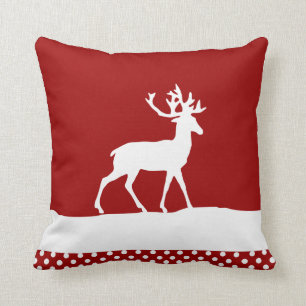 Deer Silhouette - rood en wit Kussen