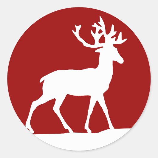 Deer Silhouette - rood en wit Ronde Sticker (Voorkant)
